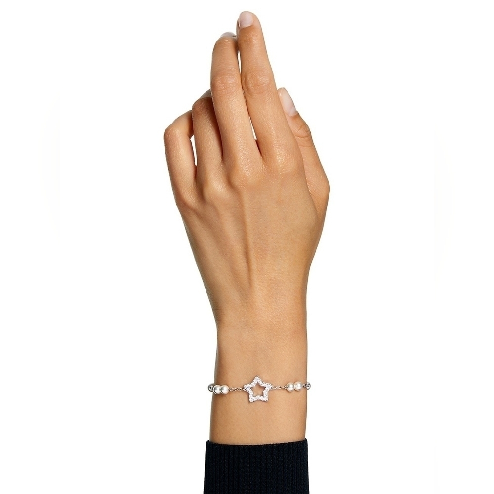 2X HP. Swarovski Stella Star Crystal Faux Pearls & Rhodium-Plated Bracelet - Picture 3 of 7